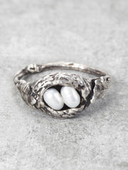 Silver SCULPTED PEARLS purchases Bird Nest Ring 6.5