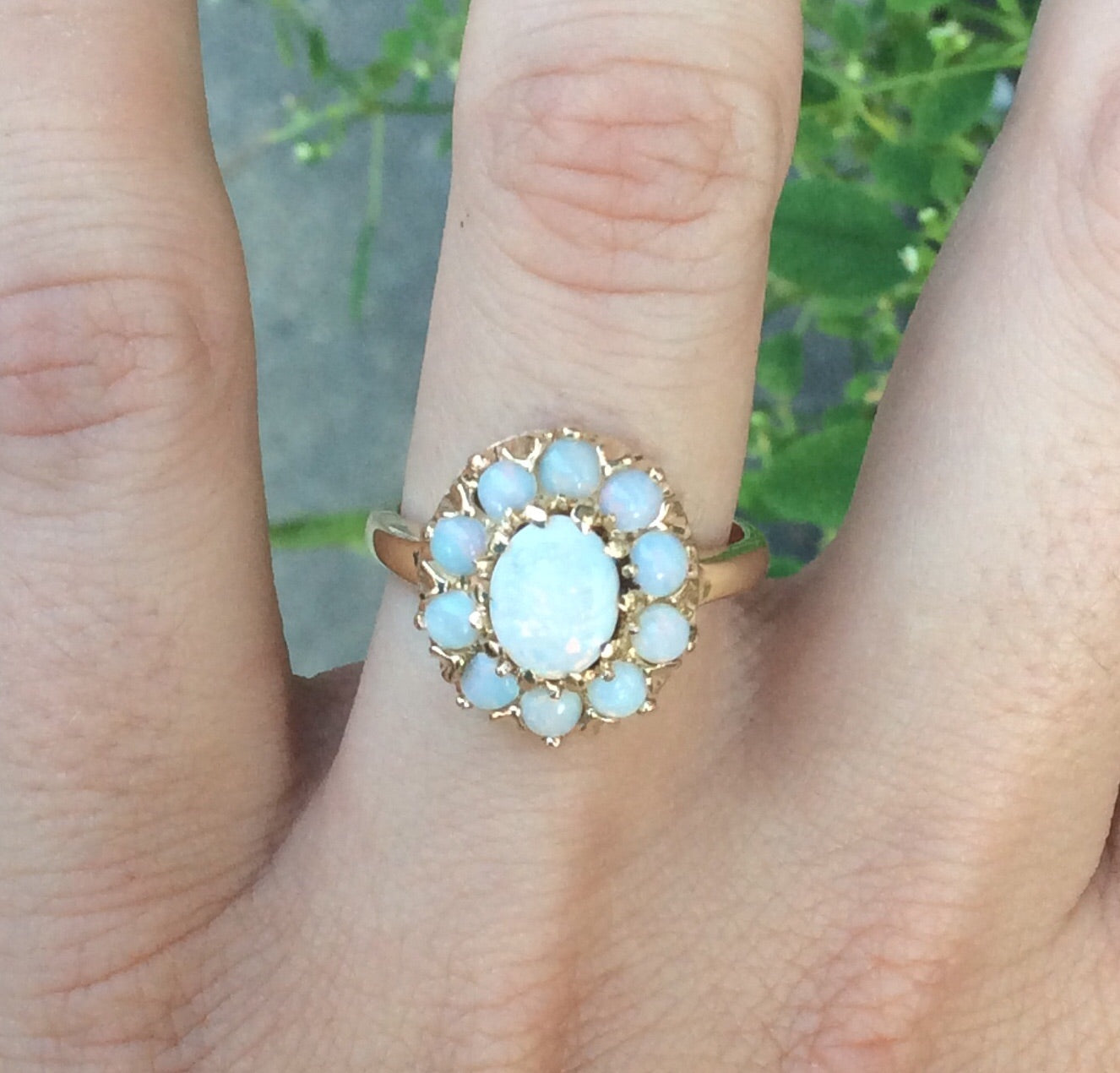 14K Antique Victorian White Opal Cluster Ring