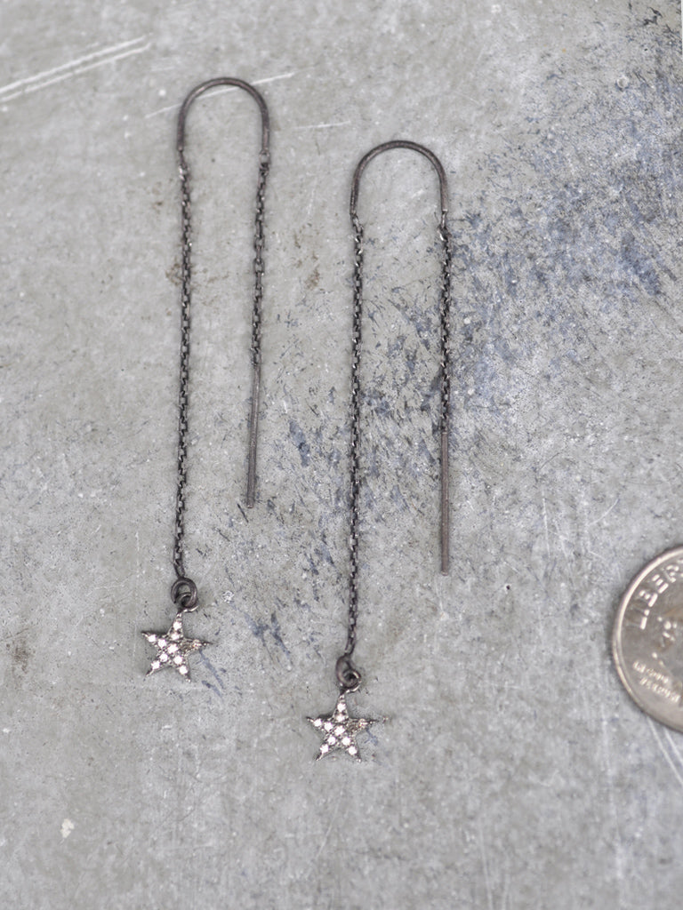 Antiqued Pave Star Diamond Threader Earrings