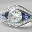 Custom Diamond & French Sapphire Art Deco Style Engagement Ring